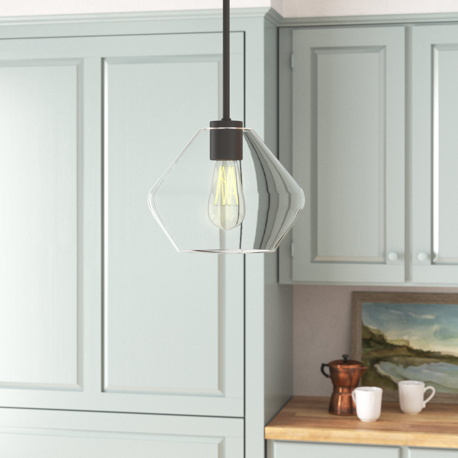 Rooks Dimmable Single Light Pendant, Black