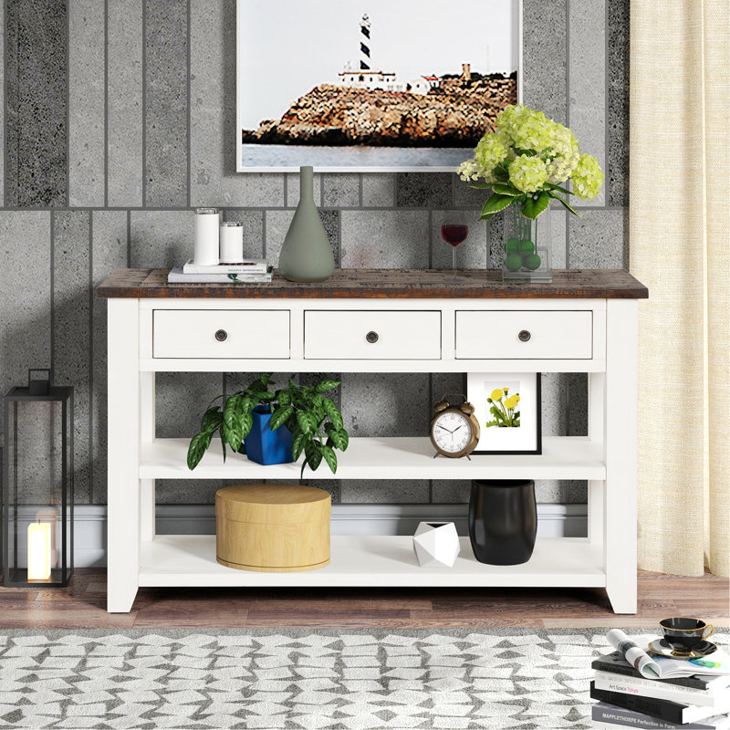 Console en bois avec 3 tiroirs et 2 tablettes pour les entrées