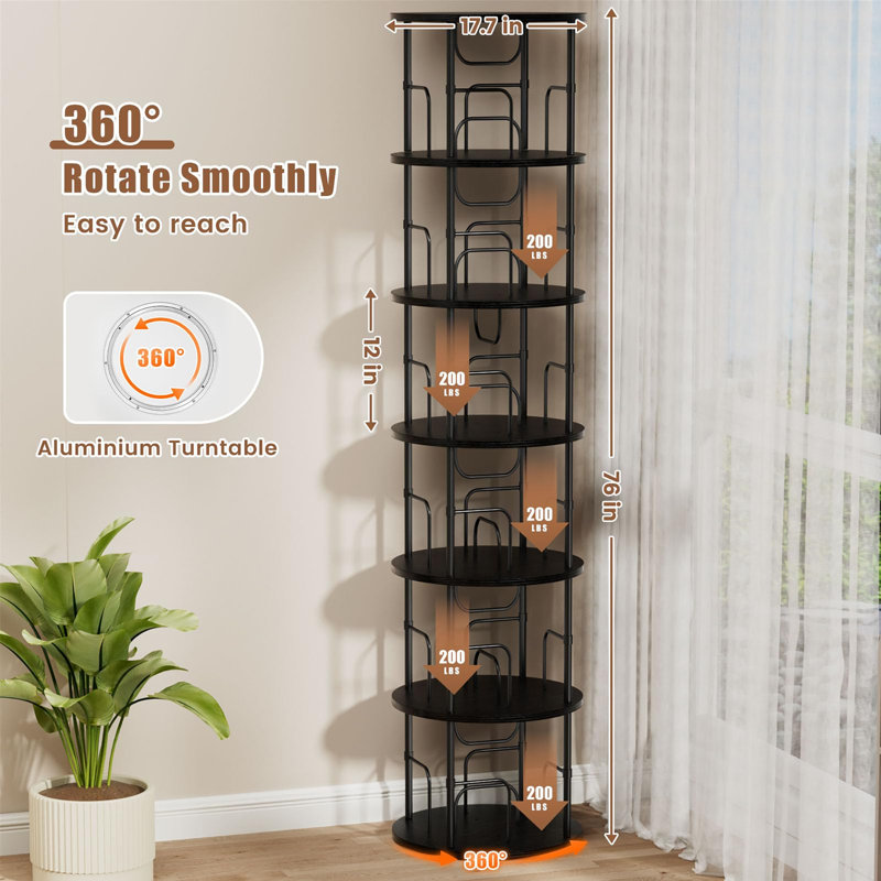 6-Tier Stackable Rotating Bookshelf, Black