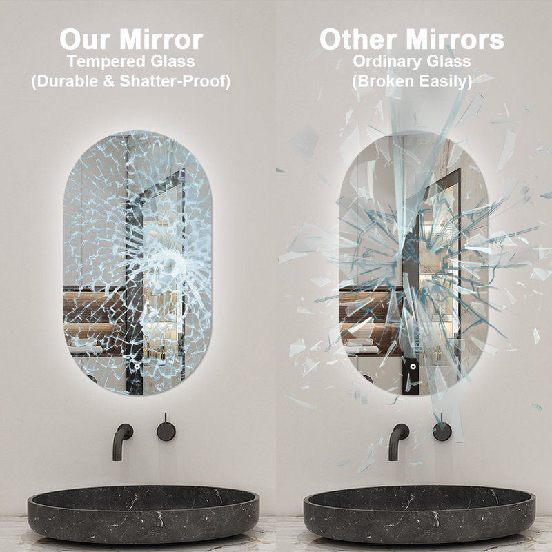 Bathroom LED Mirror with Lights Touch Sensor Switch, Oval, 750x450mm
