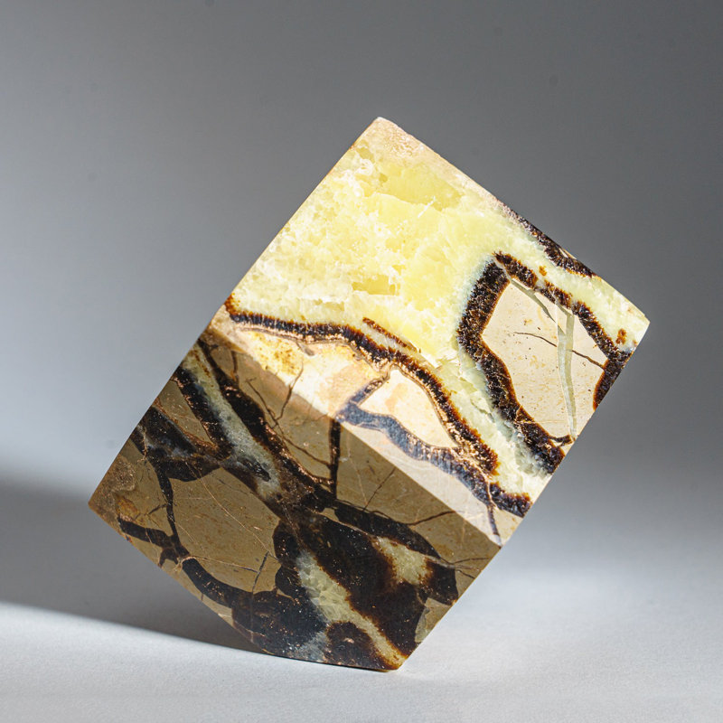 Polished Septarian Cube from Madagascar (2 Lbs), Yellow Slash, 2.75" H x 2.75" W x 2.75" D