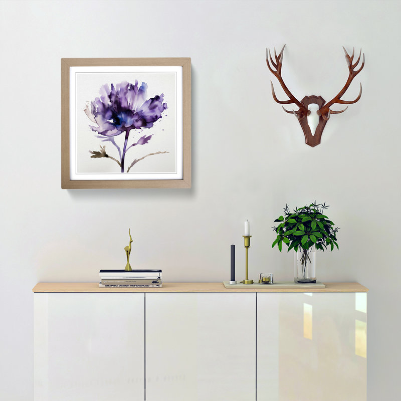 Lavender Flower Gestural Art - Framed Print, Oak Framed