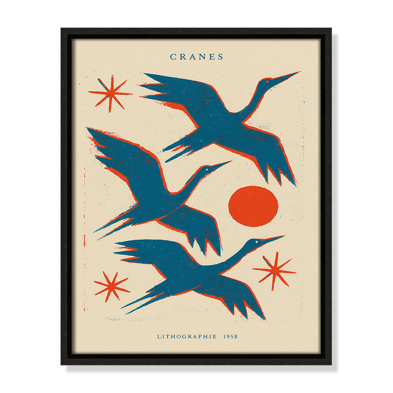 «Cranes» par Treechild, Toile avec cadre, 12.5'' W x 15.5'' H, Flottant espresso