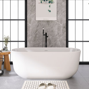 59" Freestanding Soaking Acrylic Bathtub