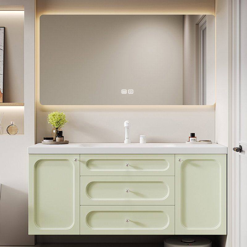 Nordic style simple bathroom cabinet, 19.7" H x 55.1" W x 21.7" D, Light Green
