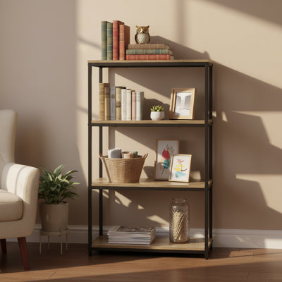 4-Tier Open Metal Frame Bookshelf With Vintage Brown Finish
