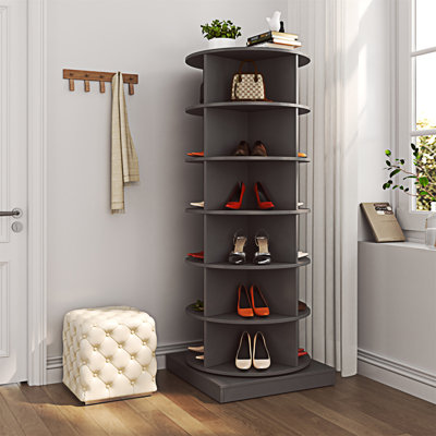Grey 360 Rotating Shoe Cabinet 6 Layers