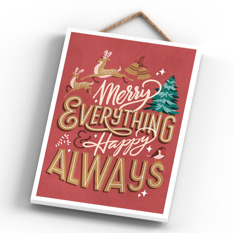 Xmas Merry Everything Happy Always Wooden Plaque, Red, 28.5cm H x 18.5cm W x 0.9cm D
