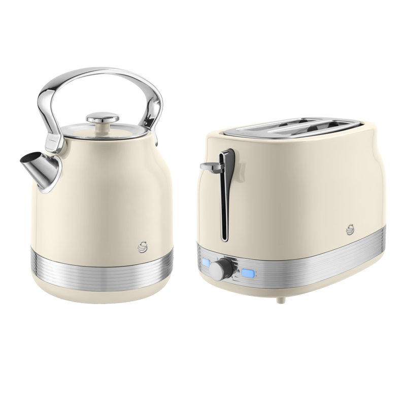 Swan Retro Kitchen Set, 1.7L Rapid Boil Traditional Kettle and 2 Slice Toaster, Non-Slip Feet, Cream