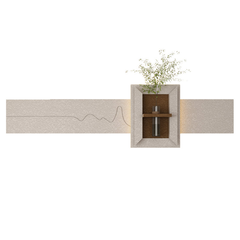 Décoration murale DEL en grès avec verdure simulée, vase en verre et éclairage télécommandé