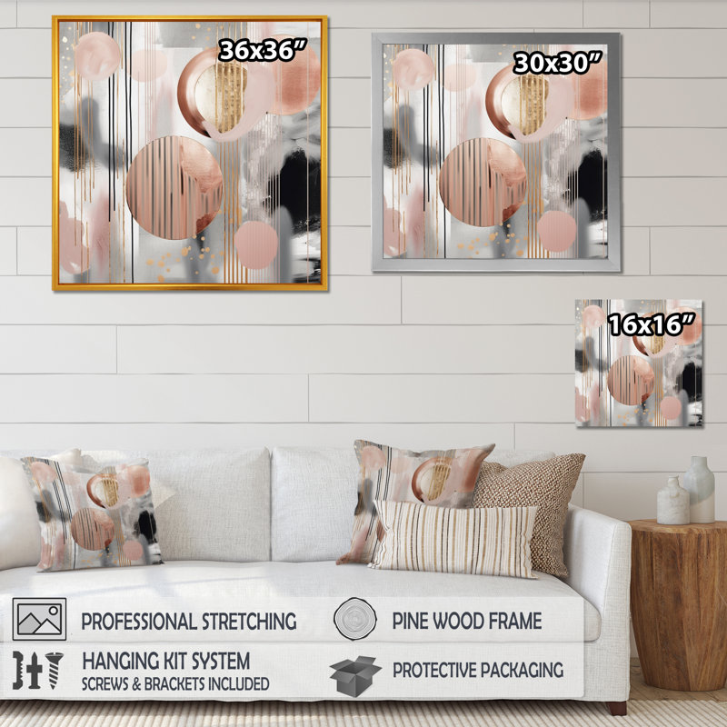 Rayures et lignes roses, art moderne II - formes modernes, art mural transitionnel, salon, L 30 po x H 30 po