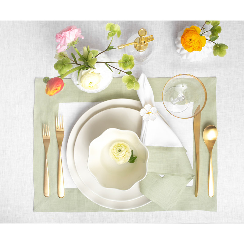 Sage Green and White Linen Rectangle Placemats Set of 4