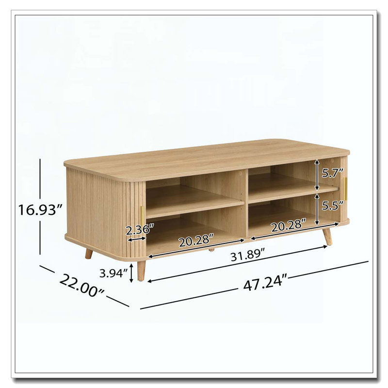 Table basse avec 4 compartiments de rangement cachés, porte de tambour demi-ouverte 47,24 po pour le salon, Naturel