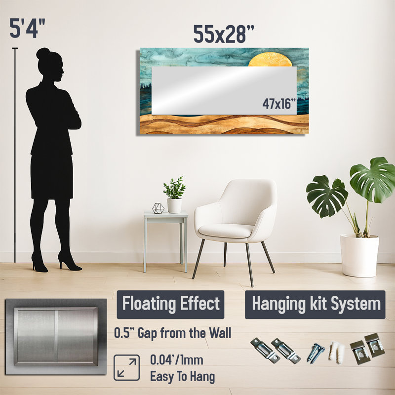 Sahara Landscape Amber River Colors II - Miroir d'appoint décoratif désert - imprimé sur métal, 28 po x 55 po