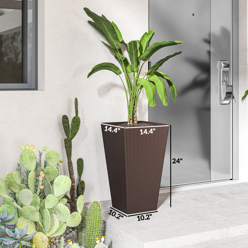 Taper Planters,Tall Planters For Outdoor Plants Set Of 3,With Drainage Holes, Rattan Decor Plant Pots For Indoor Outdoor