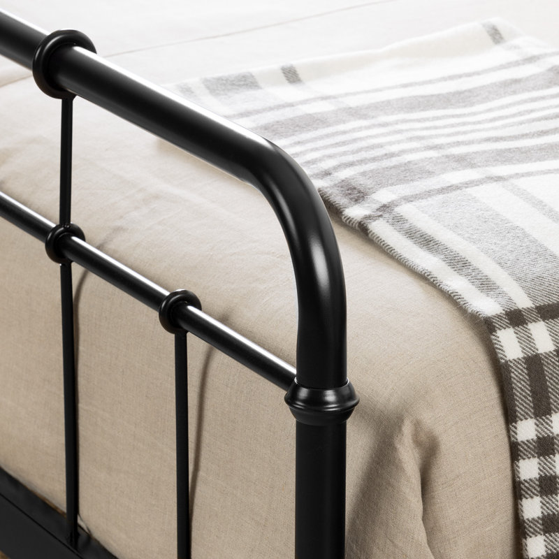 Black Metal Full Platform Bed with Headboard and Slats
