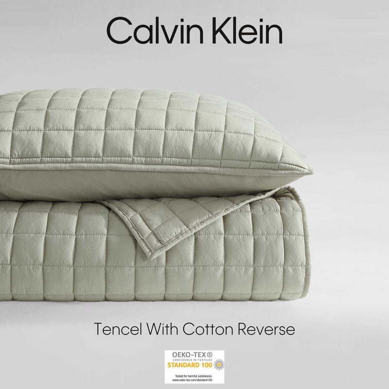 Calvin Klein Tencel Solid Reversible Quilt Set, Green, Queen
