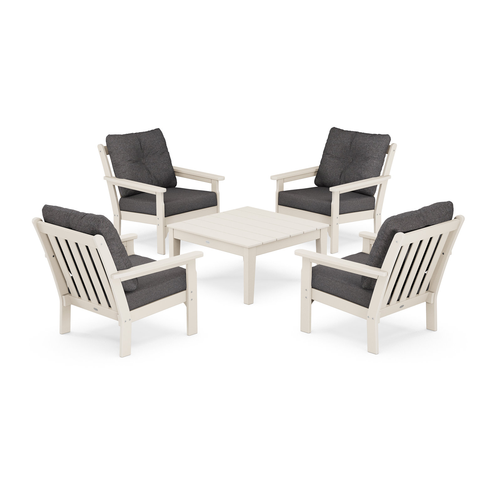 POLYWOOD® Vineyard 4-Person Patio Seating Group, Ash Charcoal, Sand