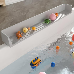 Pare-éclaboussures de baignoire extra longue, pare-eau en silicone avec ventouse et tablette à jouets pour le bain des enfants, 2,6 pi, gris