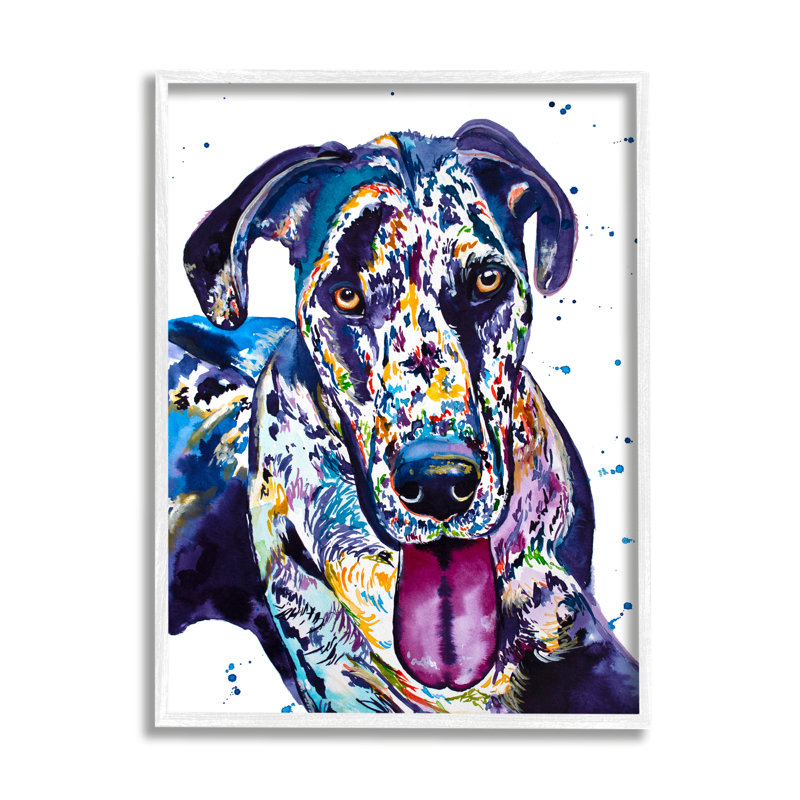 " Abstract Dog Modern Pet Portrait " by Jen Seeley, 14" H x 11" W x 1.5" D, Coastal White Framed Giclee