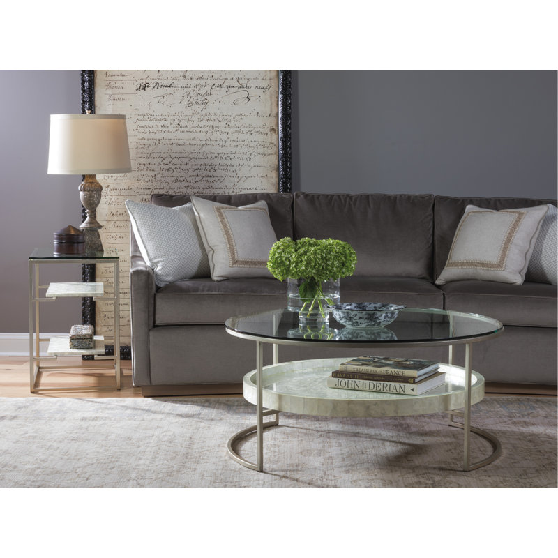 Champagne Foil and Glass Round Cocktail Table with Capiz Shelf