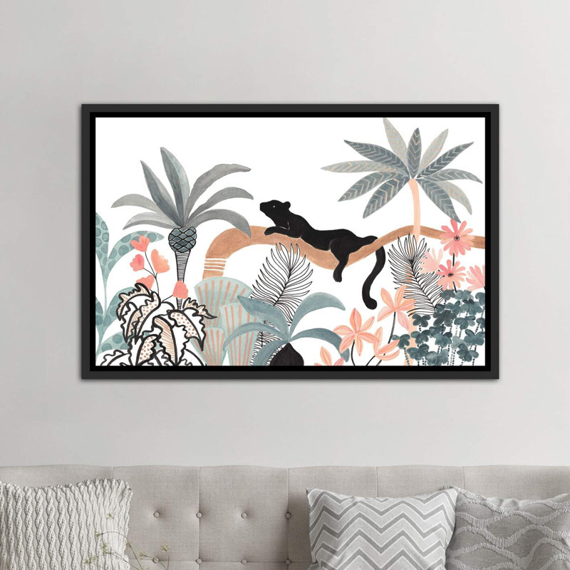 Jaguar dans la jungle, H 26 po x l 40 po x 1,5 po, Toile avec cadre noir