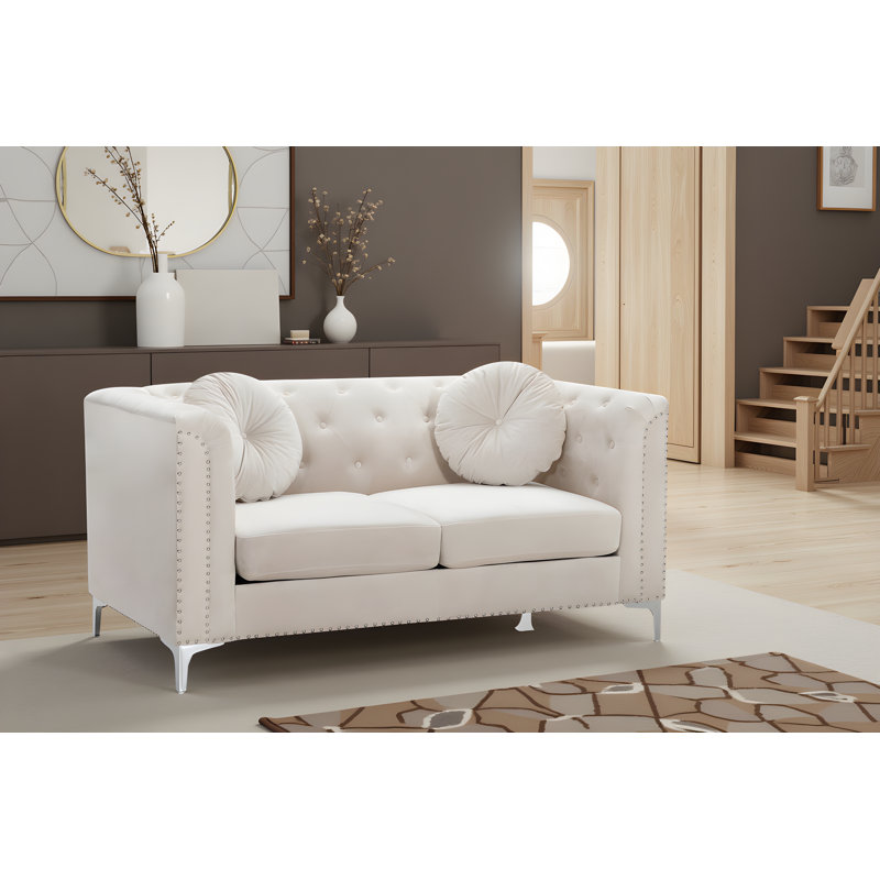 Nade Velvet Loveseat, Ivory