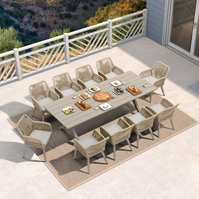 10 - Person Patio Dining Set Rectangular Table with Cushions Included