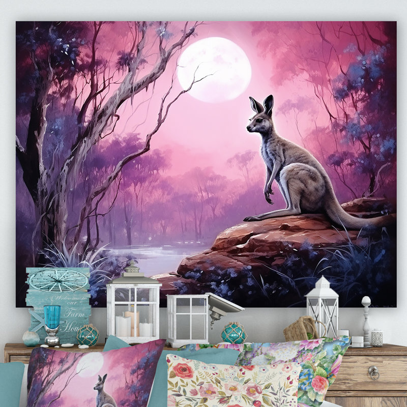 " Moonlight Kangaroo Landscape I ", Wrapped Canvas, 12" H x 20" W x 1" D