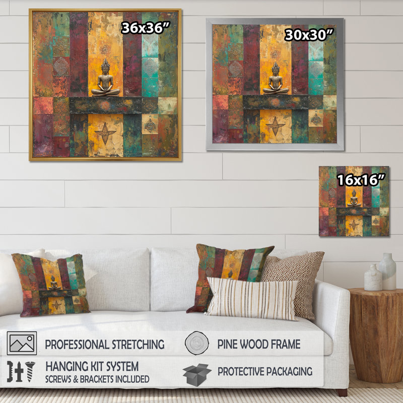 Radiant Aura of Folk Religions - Bouddhisme, art mural, H 30 po x l 30 po, Impression dans un cadre flottant sans passe-parto
