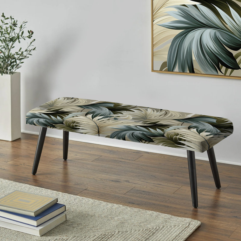 Neutral Oasis Tropical Pattern - Tropical Upholstered Black Bench