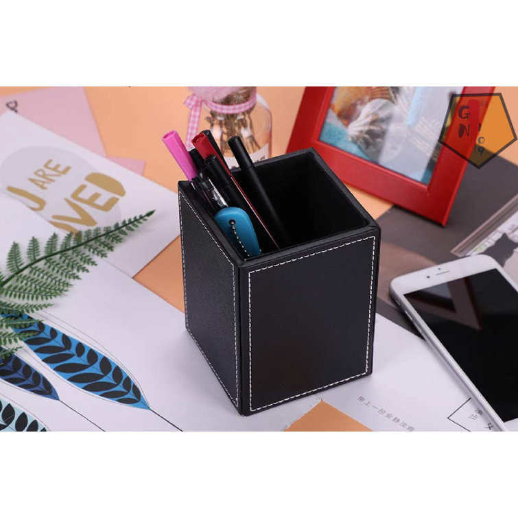 10% off Table Top Pen Holder PU Leather Pencil Case Stand Storage