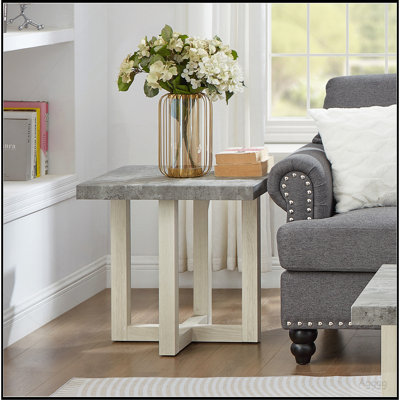 Table de bout contemporaine Luno, gris vieilli et beige