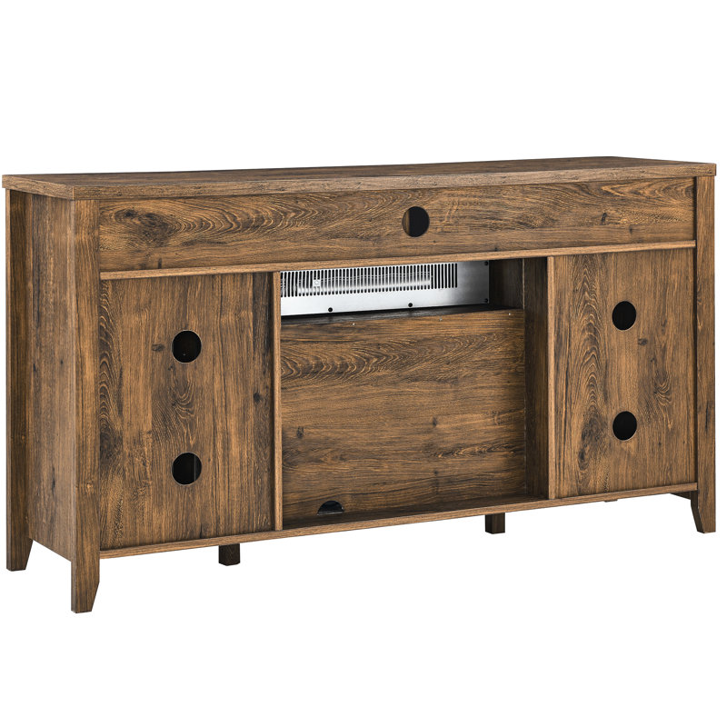 Meuble télé 55 po avec foyer électrique. Aspect récupéré. Chaufferette de 1 500 W. Luminosité de la flamme réglable. Console pour foyer de 55 po. Couleur. 5000 S par heure. Double protection. Réaliste