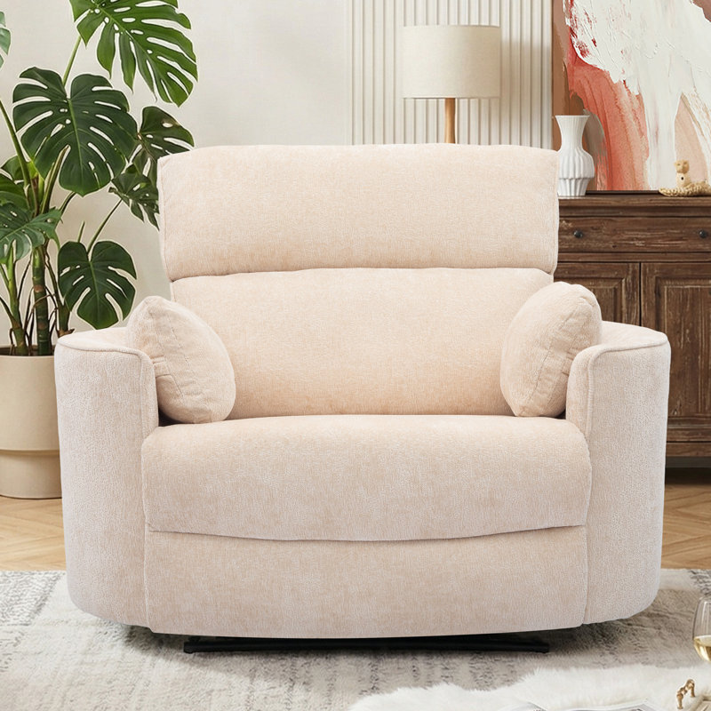 Oversized Power Recliner Chair For Big And Tall With USB Ports, Beige Chenille