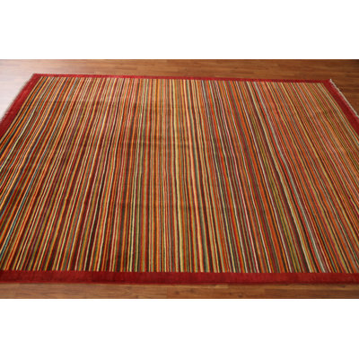 Tapis unique en laine noué à la main 5 pi 8 po x 7 pi 11 po nouvel âge en rouge / vert / jaune