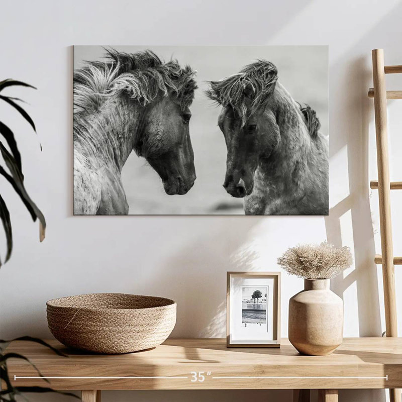 Brampt Monochrome Fighting Horses, 16" H x 24" W
