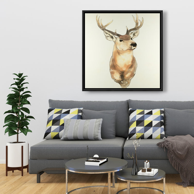 Portrait de cerf - Toile brune encadrée pour la décoration intérieure