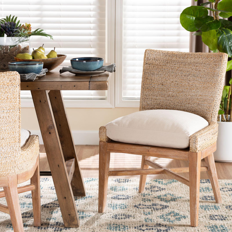 Chaise de salle à manger Bali et Pari Ridley Seagrass avec structure en bois d'acajou, White Wash