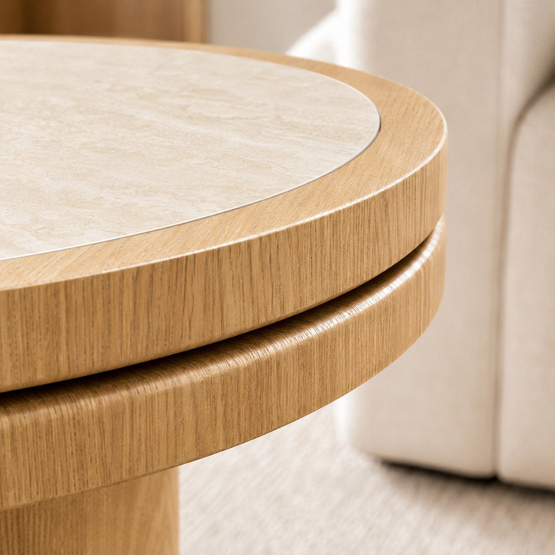 Table d'appoint ronde naturelle 19,4 po avec plateau en pierre frittée
