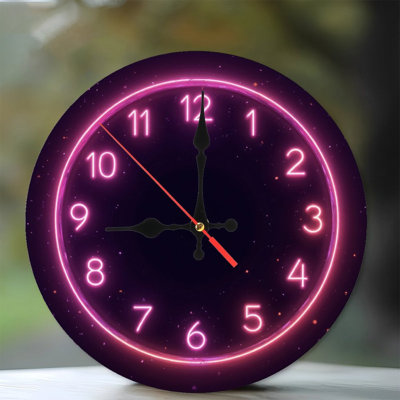 Neon Style Clock Numbers Starry Background