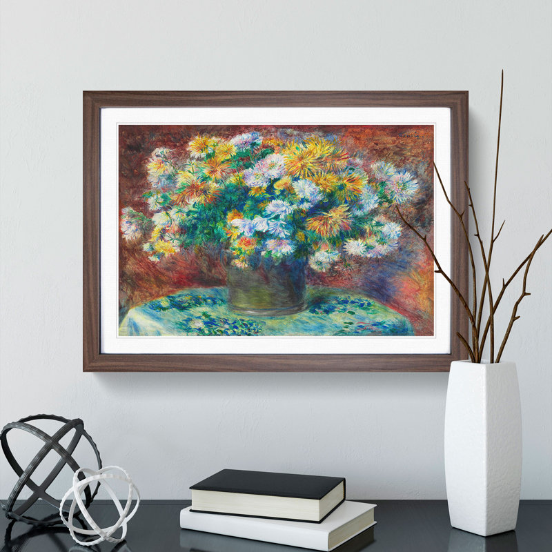 Chrysanthemums by Pierre-Auguste Renoir - Picture Frame Painting, 27cm H x 36cm W x 2cm D, Walnut Framed
