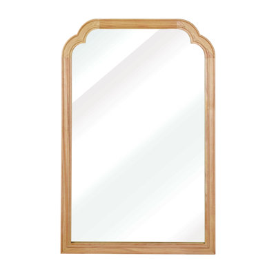 Natural Wood Color 20" X 30" Solid Wood Frame Rounded Corner Decorative Mirror, For Bedroom, Bathroom, Living Room, Entryway