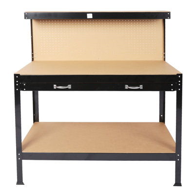 Workbench 115Cm, 300Lbs Capacity, Black Steel Frame, Worktop, Waterproof, Rust-, Garage Workstation Workspace
