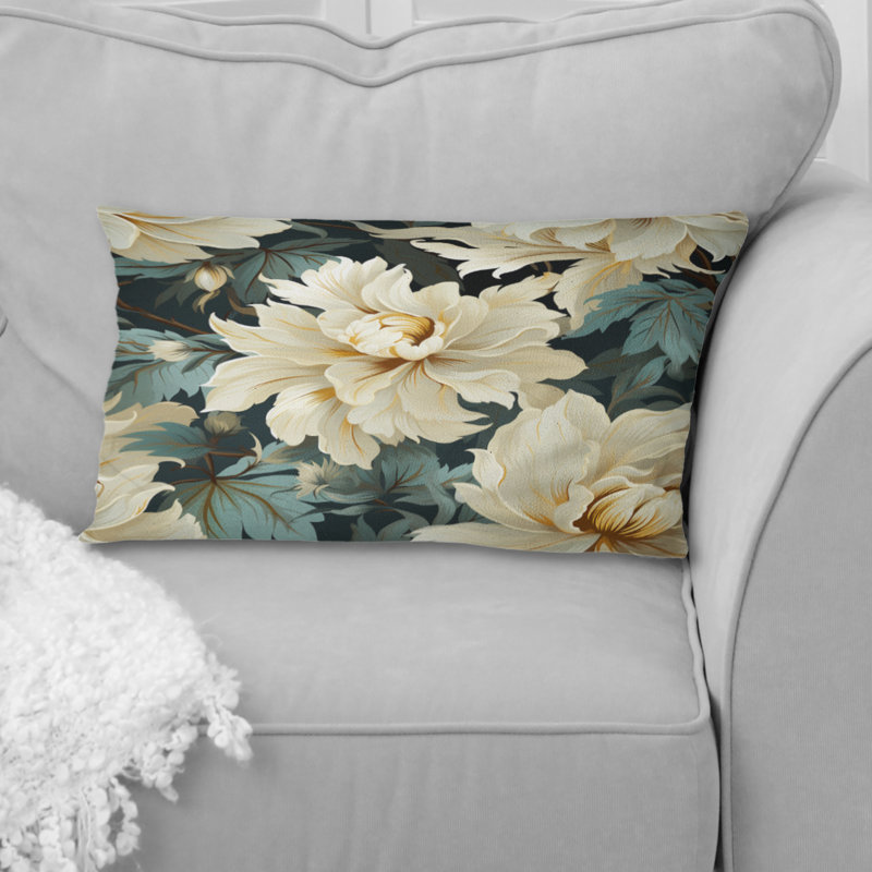 Blanc et bleu naturel damassé sérénité - coussin à imprimé floral