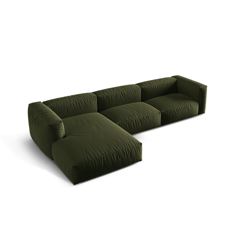 Carce 3 Seater Corner Sofa , Structured Fabric- Green, Left-Hand Facing