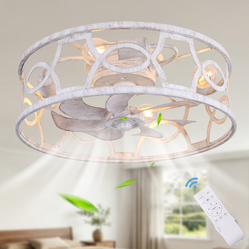 Ventilateur de plafond encastré blanc de 50 cm (20 po) avec éclairage et télécommande, moteur CC à 6 vitesses, profil bas, idéal pour la chambre et la salle à manger.