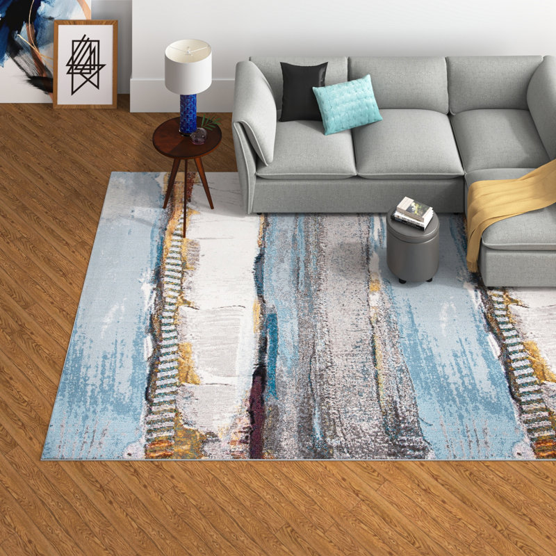 Papillon Abstract Brown/Blue Area Rug, Rectangle 8' x 10'