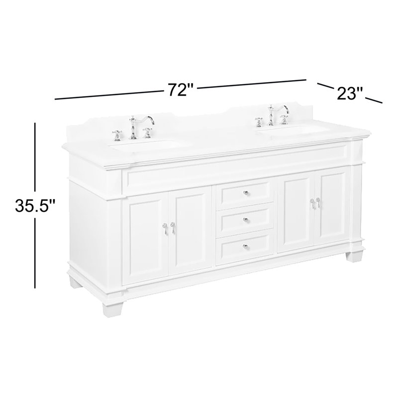 Ensemble de meuble-lavabo double 72 po Ensa, Bleu royal, Blanc de Carrare