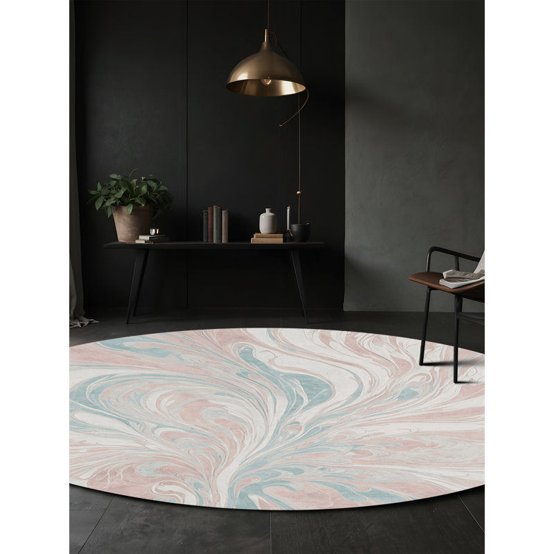 Machine Washable Gray Area Rug, Round 5'
